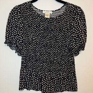 Urban Romantics Black & White Polka Dot Smocked Top - Size S